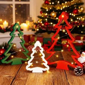 lot 5342 image: Cinnvoice 3 Pcs Wood Christmas Tree Decorations Xmas Tabletop Display Farmhouse Christmas Tree Shaped Decorations Modern Centerpieces for Holiday(Red Green White)