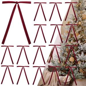 lot 5351 image: 50pcs Burgundy Velvet Bows for Christmas Tree - 5x7 Inch Pre-Tied Holiday Bows for Tree,Wreath,Gift Wrapping & Decor (38 Width)