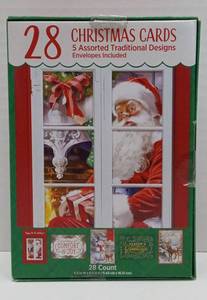 lot 5355 image: 28 Christmas Cards 5 Assorted Traditional Designs with Envelopes