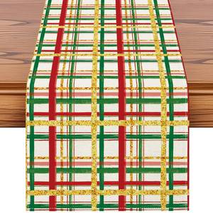 lot 5365 image: Artscope Buffalo Plaid Christmas Table Runner, Xmas Winter Holiday Kitchen Dining Table Decoration for Christmas Home Party Decor 13x60 Inch-Green