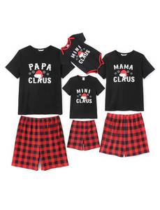 lot 5367 image: PATPAT Christmas Pajamas for Family Short Sleeve Short Sleeve Santa Print Tops and Black Santa Shorts Sleepwear Adult and Child Matching Pajamas for Mom and Daughter Red Grey Boys Girls Kids 8-9 Years