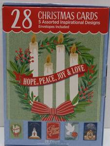 lot 5370 image: 28 Christmas Cards 5 Assorted Inspirational Designs with Envelopes
