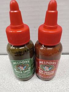 lot 6790 image: Melindas Green Sauce and Fire Roasted Garlic Habanero Sauce 2.1 oz Bottles 2-Pack