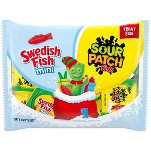 lot 6808 image: Swedish Fish, SOUR PATCH KIDS Treatsize Christmas Candy - 9.7oz22ct Best by 05 Jul 2026