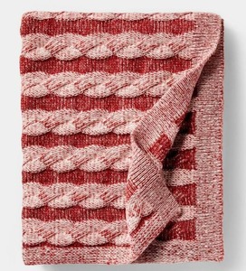 lot 6841 image: 50x60 Twisted Cable Throw Blanket Burgundy and Cream - Threshold designed with Studio McGee - Retail $30
