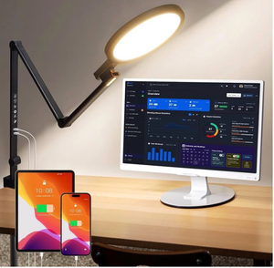 lot 6912 image: LIFENGSOLER Clamp Desk Light,Eye-Care Office Desk Lamp with USB Charging Ports, 1200LM 5 Color Temp Dimmable Swing Arm Desk Light for Home Office, Computer Monitor, Video Conference & Zoom Meetings