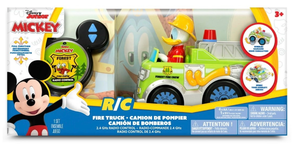 lot 6916 image: Disney Junior 9 RC Donald Duck Firetruck Forest Services - Green Light-Up Toy Rescue Vehicle, Spins-Wheelies, EZ Pushbutton Remote Control, Kids 3