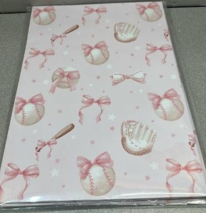 lot 6924 image: SaringSwoon Baseball Wrapping Paper for Kids Girls - Pink Bow Sports Gift Wrap With Bats, Balls, Bows and Stars for Birthday, Baby Shower Graduation - 28x40 Inches, 4 Sheets , 3 Count