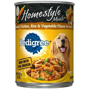 lot 6928 image: Pedigree Homestyle Meals Adult Canned Wet Dog Food Roasted Chicken  Rice and Vegetable Flavor in Gravy  13.2 oz. Can (Exp. 1202028)