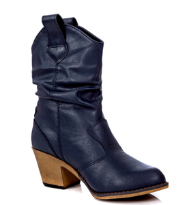 lot 6941 image: Charles Albert Modern Western Cowboy Boots for Women Fashion Cowgirl Boots Pull Up Low Heel Mid-Calf Boots (Size 9)