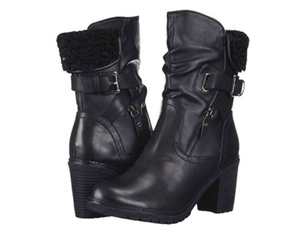 lot 6945 image: ZiGi Soho Annlie boots feature a block heel, a buckle strap detail, and a cozy faux fur trim (Size 9)