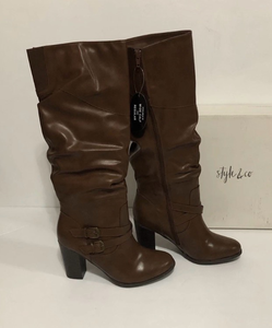 lot 6949 image: Style & Co Sophiiep Ruched Boots Cognac Retail (Size 8 12)