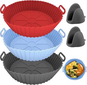 lot 7313 image: 3 Pack Air Fryer Silicone Liners, 8 inch Silicone Air Fryer Liners Pot, Heat Resistant Easy Cleaning Silicone Air Fryer Basket, Replacement of Air Fryer Liners Paper for 5 Qt Air Fryer Oven