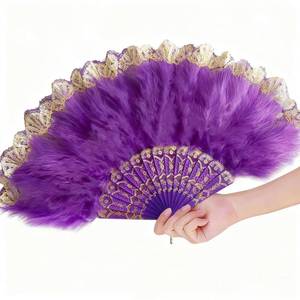 lot 7333 image: Fullwee Handheld Marabou Feather Fan, 1920s Vintage Style Folding Fan Flapper Hand Fan for Costume Party and Dancing Show Tea Party Wedding Decoration (Purple)