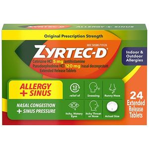 lot 7341 image: Zyrtec-D 12 Hour Allergy Medicine & Nasal Decongestant Tablets  24 ct - 2102026