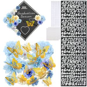 lot 7343 image: Graduation Cap Decorations Kits, Faux Flower Heads 3D Butterfly Stickers Self Adhesive Rhinestones Glitter Alphabet Letter Stickers and Double Sided Tape for Grad Cap Topper DIY Craft Art Decorations
