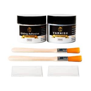 lot 7355 image: Gilding Adhesive, 100ml Epoxy Resin Gold Leaf Adhesive for Professional Craft Use, Water Based Varnish for Protect The Surface of Gold Foil from Oxidating (Brush  Gloves as Gifts)