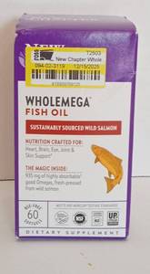lot 7360 image: New Chapter Wholemega Fish Oil Dietary Supplement 60 Softgels. 827
