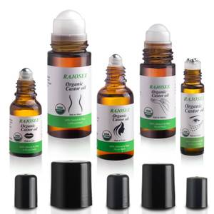 lot 7379 image: RAJOSEE 5 Pcs Castor Oil Roll on Set, Certified Organic Castor Oil Rolling for Skin Waist Back Leg Lip Eyebrow Hair, Cold Pressed Essential Oil in Glass Bottle