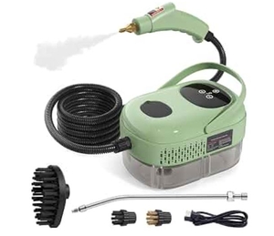 lot 7380 image: Irishom 2500W Steam Cleaner High Pressure 1000ml 3 Bar 3 Brush Heads Green
