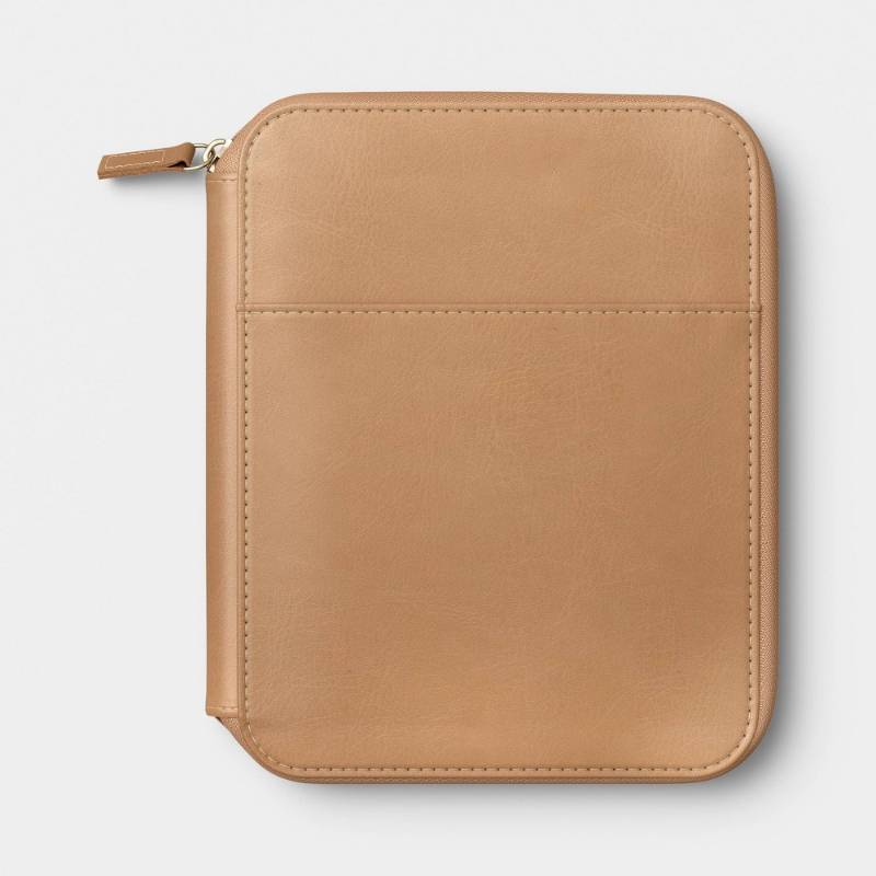 lot 133 image: Faux-leather Zip-Folio 7.87x9.25 Brown - Threshold - Retail $16