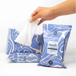 lot 115 image: Saalt Dual Purpose Intimate and Menstrual Cup Flushable Wipes - 30ct - Retail $10