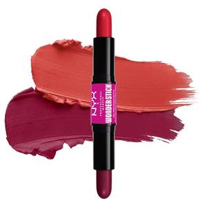 lot 120 image: NYX PROFESSIONAL MAKEUP Wonder Stick Blush with Hydrating Hyaluronic Acid, Dual-Ended Cream Blush Stick - Bright Amber & Fuchsia - Retail $13
