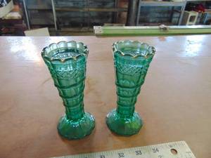 lot 4136 image: Pair of Green Glass Vases