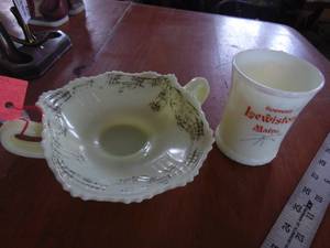 lot 4211 image: Greenish Milk glass - platter and Cup