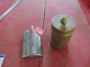 lot 4219 image: Flask and Metal Tobacco Container 