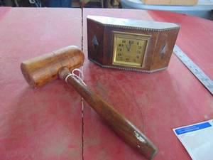 lot 4223 image: Wooden HammerMallet and Clock