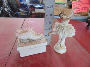 lot 4230 image: Dresden Figurines and trinket box