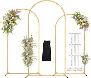 lot 21583 image: Antizz Arch Backdrop Stand,7.2FT, 6.6FT, 6FT Set of 3 Metal Gold Balloon Arch Stand Kit Wedding Arch Stand for Baby Shower Birthday Party Event Decoration Garden Floral Balloon Arch with Base