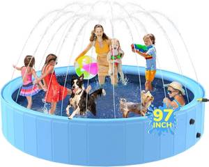 lot 21586 image: Sprinkler Pool for Kids, 97 Non-Slip Kids Pool, Dog Swimming Pool for Kids, Heavy Duty Dogs Splash Pad Pools for Large Dogs, Hard Plastic Kiddie Pool for Backyard