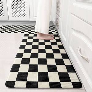 lot 21588 image: Beige Black Checkered Grid Checkerboard Kitchen Rug Sets 2 PCs, Anti-Fatigue, Waterproof Non-Slip Kitchen Mats Heavy Duty Comfort Foam Rug for Kitchen, Floor, Laundry,17x2917x47