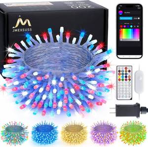 lot 21593 image: JMEXSUSS 200 LED RGB String Light 66ft for Outdoor Indoor 4th of July Decor, Color Change Christmas Lights Clear Wire Plug in for Bedroom Tree Room Party Birthday Independent Day Decorations