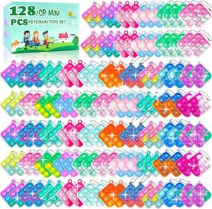 lot 21597 image: 128 Pcs Party Favors for Kids Easter Eggs Fillers Easter Basket Stuffers Fidget Toys for Kids Mini Pop Keychain Pop it Treasure Box Classroom Goodie Bags Stocking Stuffers Classroom Pinata Fillers