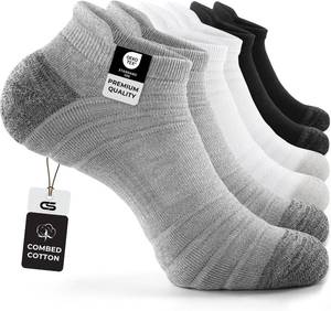 lot 21877 image: CS CELERSPORT 6 Pack Athletic Running Ankle Socks, Cotton Low Cut Cushioned Anti-Blister Tab Sports Socks Men Women
