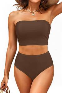 lot 21879 image: Tempt Me Women Bandeau Bikini Set Strapless High Waisted Two Piece Swimsuit Longline Bathing Suits Size Large
