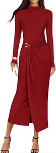 lot 21881 image: ZESICA Womens 2026 Spring Long Sleeve Bodycon Dress Mock Neck Wedding Guest Cocktail Party Long Midi Dresses Size Small