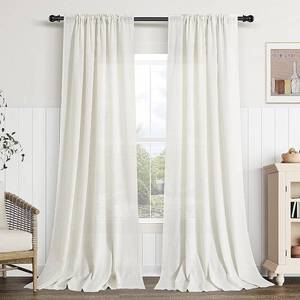 lot 21883 image: Guken Extra Wide Linen Curtains 84 Inches Long for Living Room Natural Cream Semi Sheer Curtain 2 Panels Rod Pocket Light Filtering Window Drapes for Bedroom Sliding Glass Door Beige Ivory 70x84