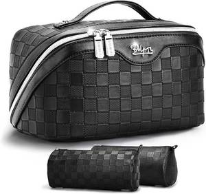 lot 21885 image: BOYATU Travel Makeup Bag Organizer 3 Pcs Set Large Capacity Cosmetic Bags Holds 10 20 100ml Full-Size Bottles for 3 15 Day Trips - 180 Open-Flat Make up Case 3-sec touch-up - Toiletry Bag Gift women