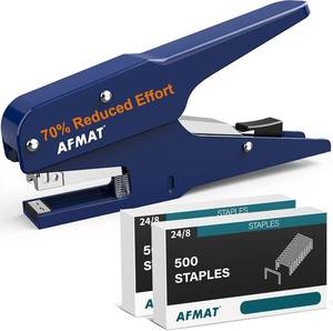 lot 21912 image: AFMAT Effortless Plier Stapler, Metal 35 Sheet Stapling Plier, 15000 Stapling Times, with Staples & Reload Button, Handheld Stapler Heavy Duty, Space Save Size, Good for Office, Home, School, Blue