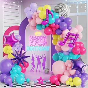 lot 21913 image: 162Pcs Kpop Birthday Party Decorations, Pink Purple Balloon Garland Arch Kit with Music Note Disco Ball Star Foil Balloons for Teen Girls Pop Star Birthday Party Decorations