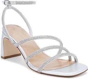lot 21917 image: Womens Rhinestone Heels, Square Toe Ankle Strap Block Heel Dress Shoes for Wedding & Party Size 10M