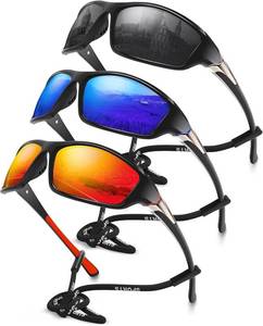 lot 21921 image: 3 Pack Polarized Sports Sunglasses for Men, Mens Sunglasses Wrap Around UV Protection for Cycling Fishing Driving