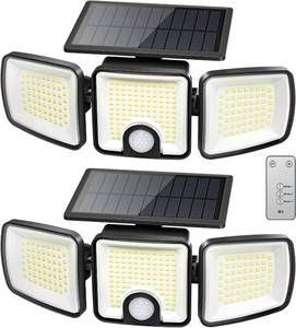 lot 21922 image: Brightown 2 Pack Solar Outdoor Lights, 2500LM 223 LED Solar Flood Outdoor Lights with Motion Sensor 3 Modes, 3 Head 270  Wide Angle Street Area IP65 Waterproof Security Wall Lights with Remote