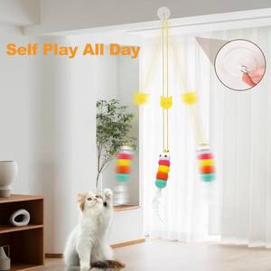 lot 21932 image: JIARON 4 PCS Interactive Cat Feather Toys, Indoor Hanging Retractable Cat Toy, Self Play Toys Make Fun Excecise