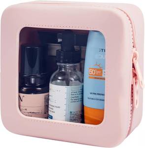 lot 21935 image: Small Clear Makeup Bag for Women, Mini Silicone Travel Cosmetic Case Waterproof Clear Make Up Pouch Purse with Zipper Cute Toiletry Bags for Traveling Car Organizer Mini Travel Essentials (Pink)
