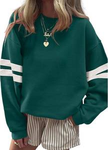 lot 21938 image: SELINK Womens Varsity Striped Oversized Sweatshirt Crewneck Long Sleeve Casual Fashion Pullover Top Fall Outfits Green, White Stripes, XL